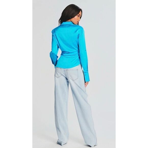 Retrofete SER.O.YA Karry Silk Shirt Turquoise Size Small - Picture 4 of 11